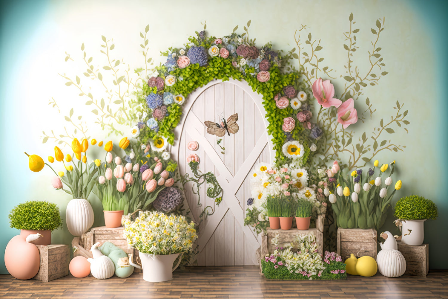 Ostern Hintergrund Tulpe Schmetterling Tür Dekor Hintergrund BRP11-362