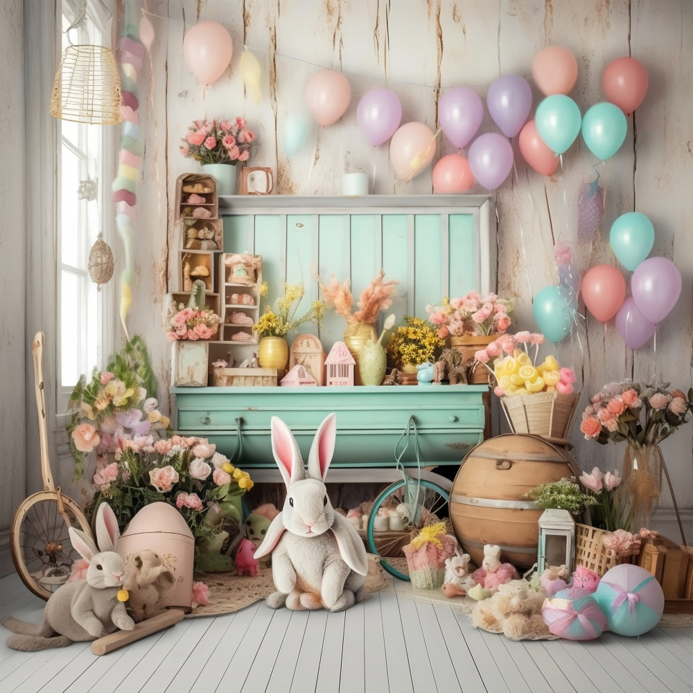 Hintergrund Ostern Rustikales Kaninchen Florales Regal Hintergrund BRP11-363