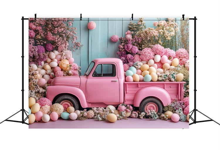 Ostern Fotografie Hintergrund Pink Truck Floral Egg Hintergrund BRP11-364