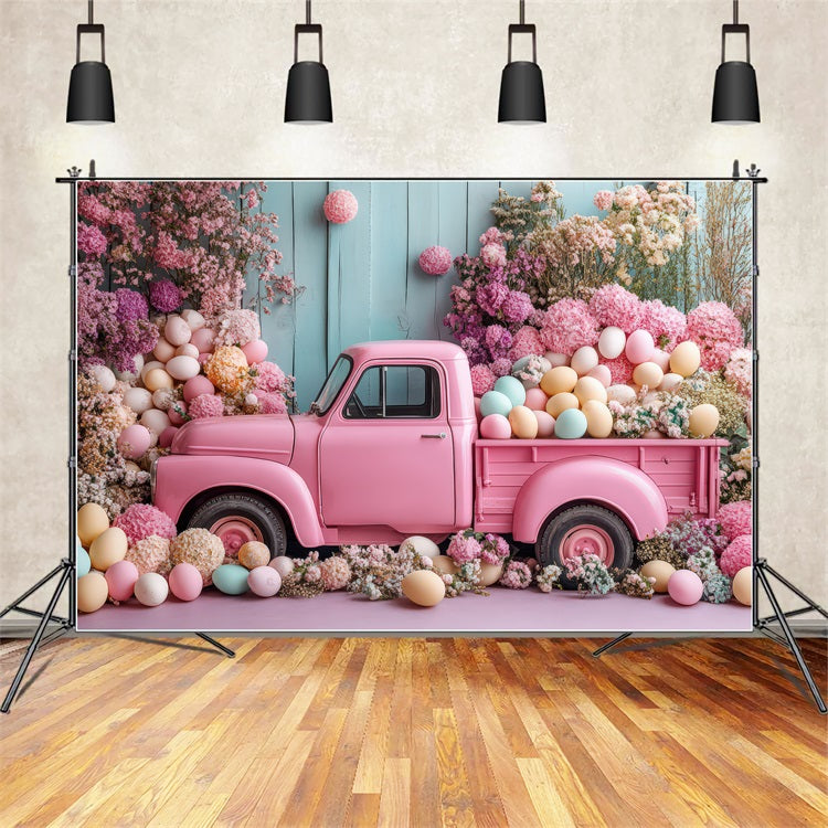 Ostern Fotografie Hintergrund Pink Truck Floral Egg Hintergrund BRP11-364