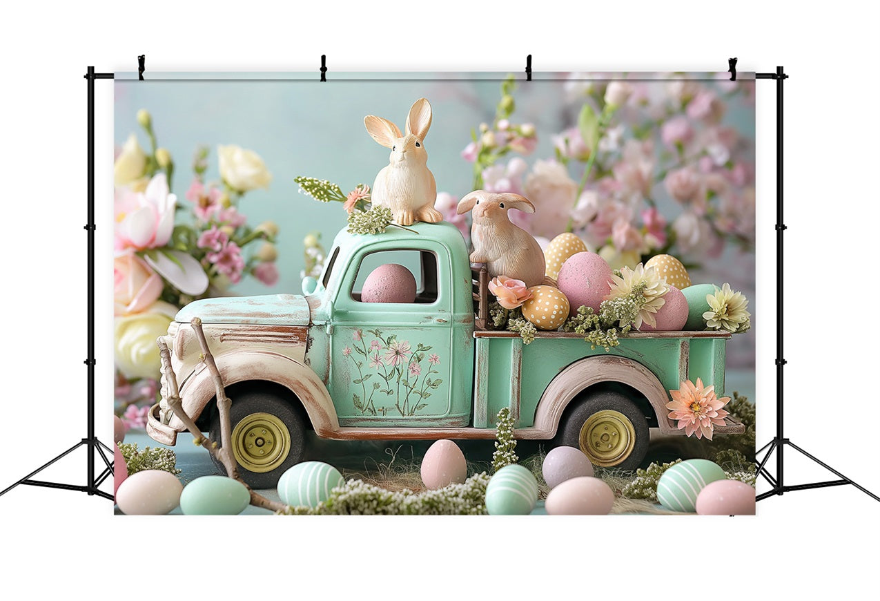 Ostern Bilder Hintergrund Bunny Truck Floral Eggs Hintergrund BRP11-366