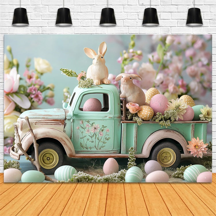 Ostern Bilder Hintergrund Bunny Truck Floral Eggs Hintergrund BRP11-366