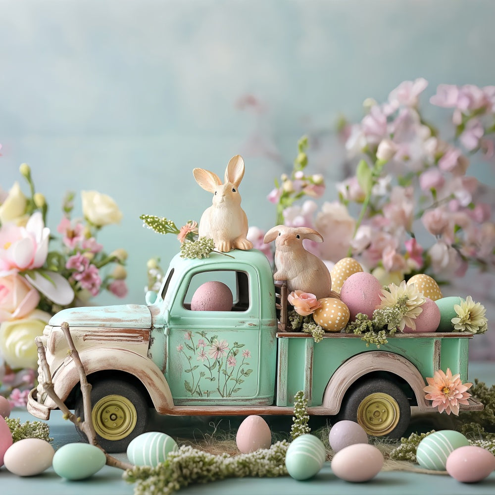 Ostern Bilder Hintergrund Bunny Truck Floral Eggs Hintergrund BRP11-366