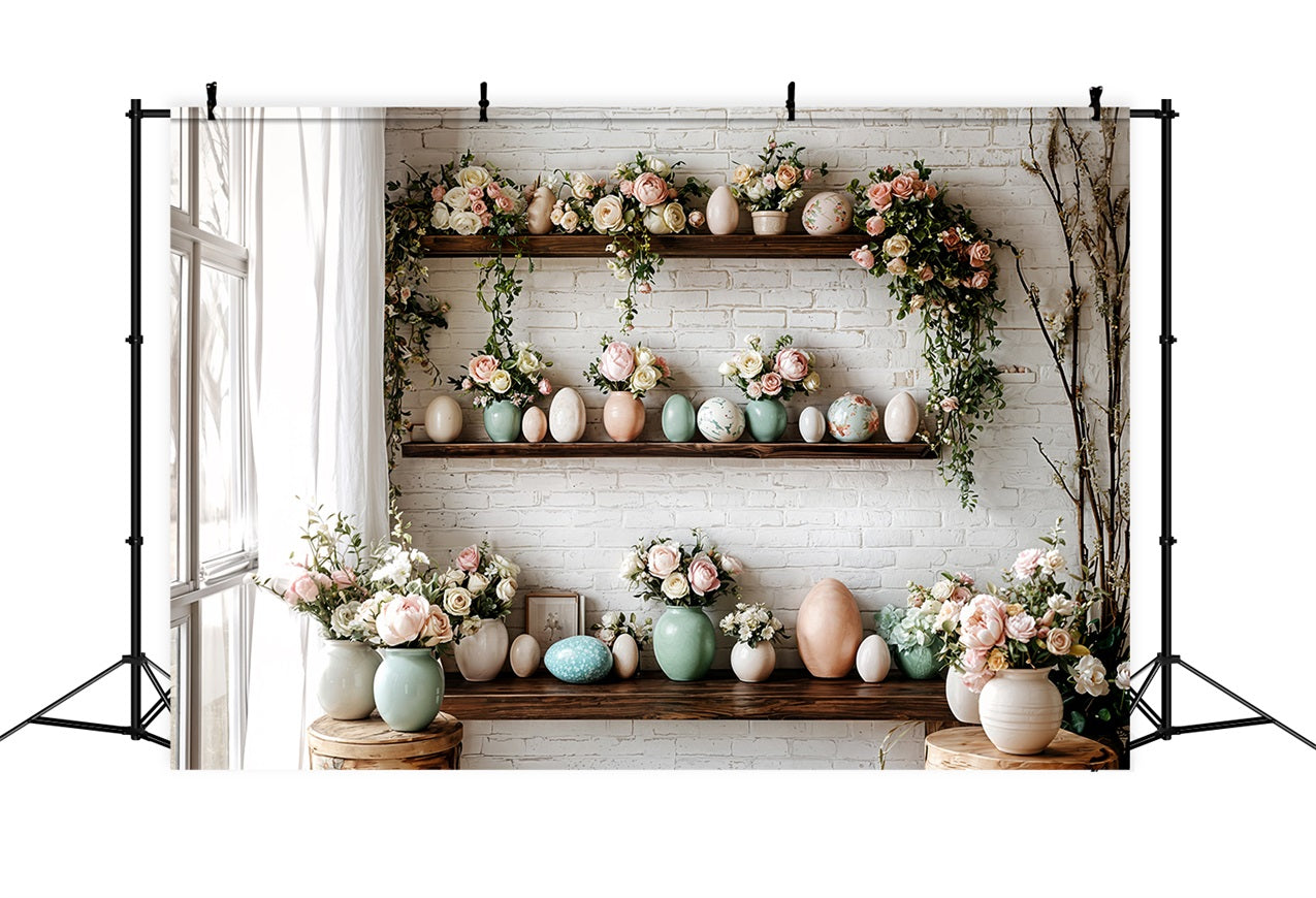 Ostern Fotografie Hintergrund Backsteinmauer Floral Egg Hintergrund BRP11-369