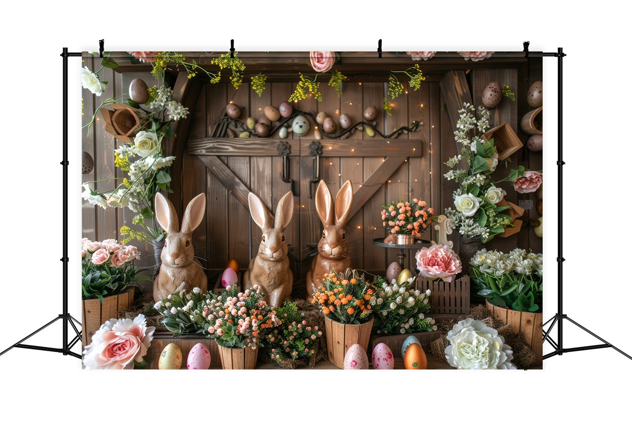 Ostern Hintergrund Hasen Trio Eier Blumen Hintergrund BRP11-370