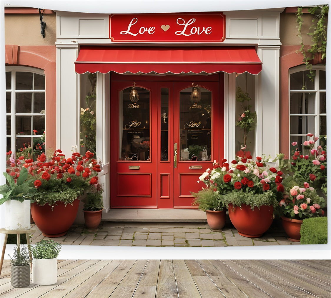 Valentinstag Backdrop Ideen Floral Liebe-inspirierte rote Tür Hintergrund BRP11-377