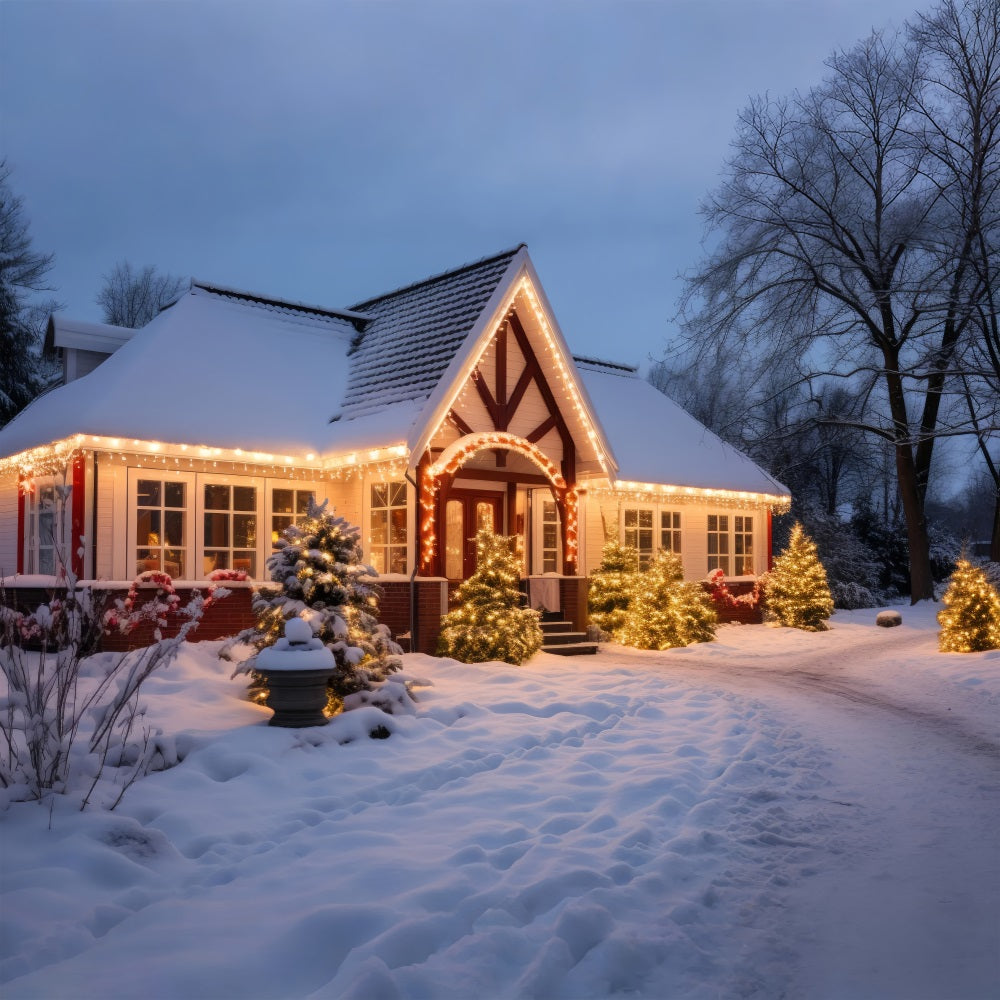 Winter Snow Hintergrund Cottage Twinkling Lights Hintergrund BRP11-43