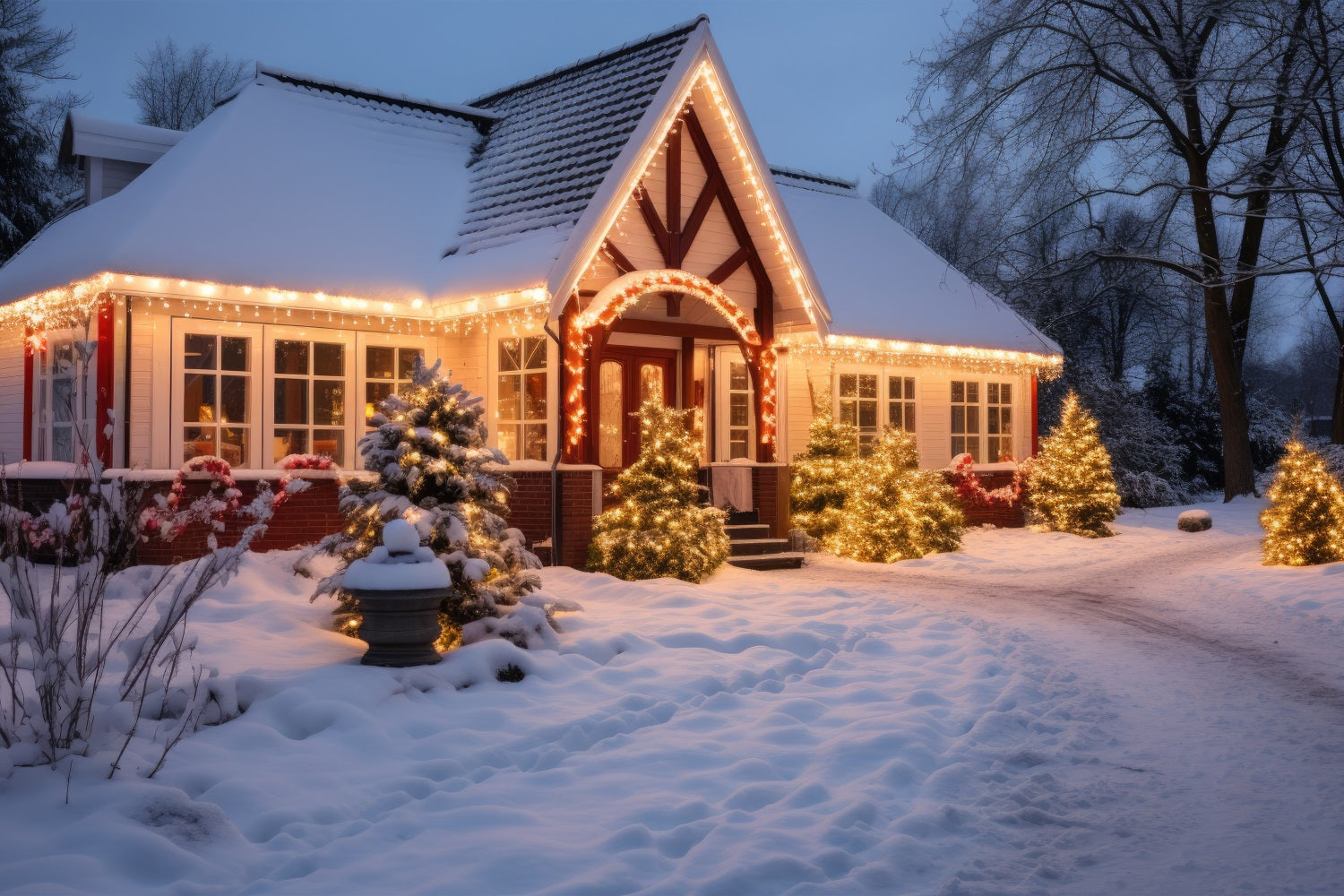 Winter Snow Hintergrund Cottage Twinkling Lights Hintergrund BRP11-43