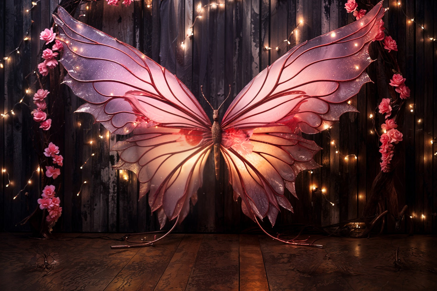 Valentinstag Backdrops Rosa Schmetterling funkelnde Flügel Backdrop BRP11-442