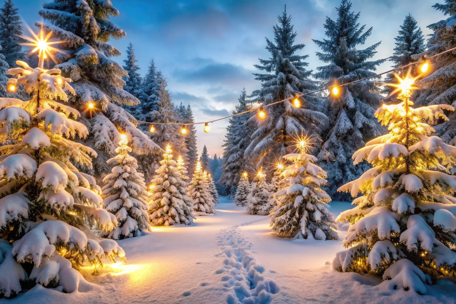 Winter Wonderland Backdrops Verschneiter Wald Lichter Hintergrund BRP11-486