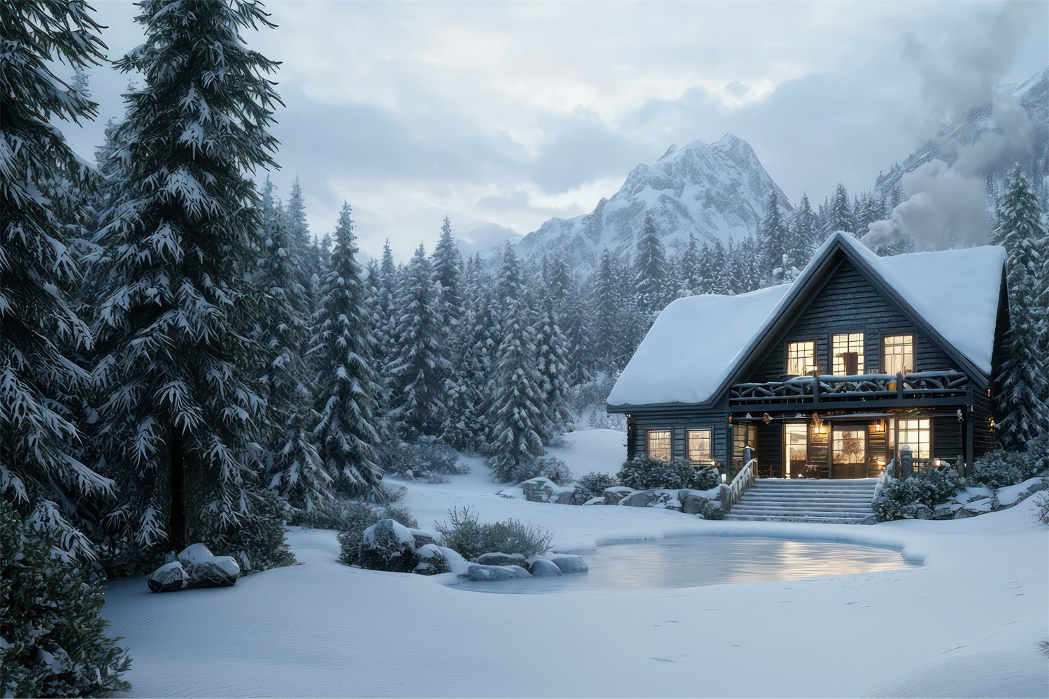 Winter Hintergrund Blockhütte Verschneite Wälder Hintergrund BRP11-489