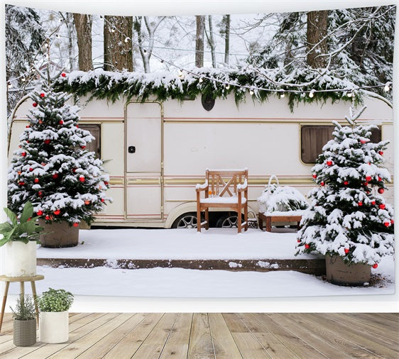 Winter Hintergrund Ideen Verschneite Weihnachten Camper Wald Hintergrund BRP11-495