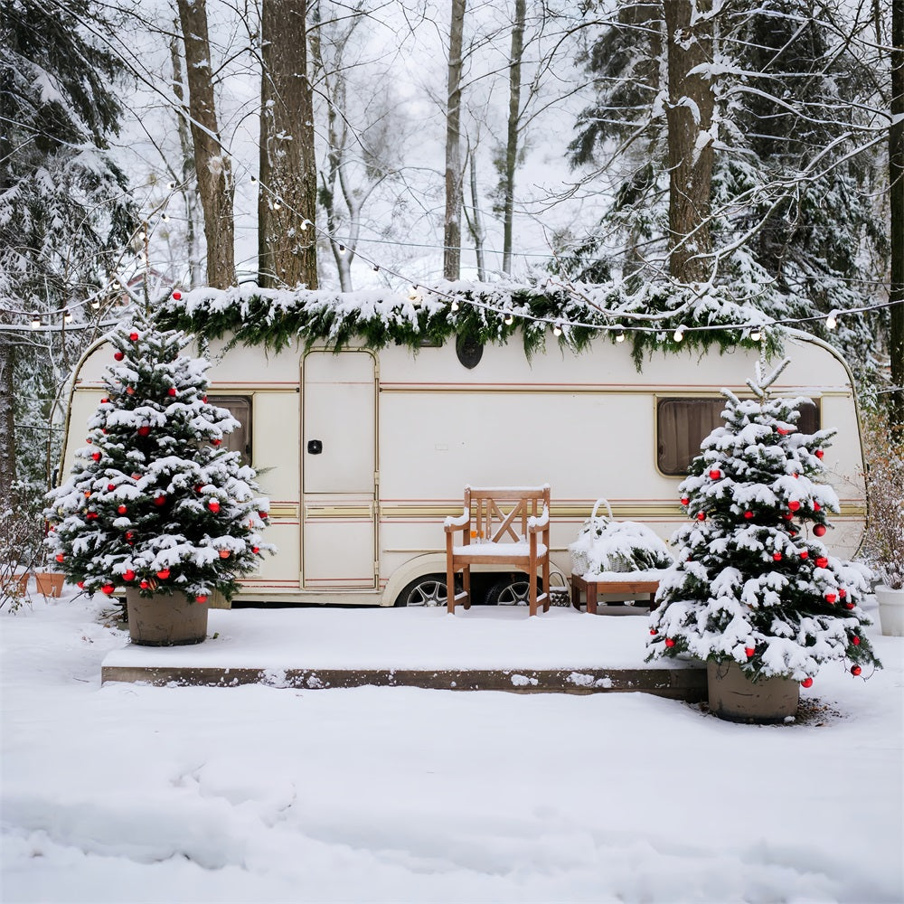 Winter Hintergrund Ideen Verschneite Weihnachten Camper Wald Hintergrund BRP11-495