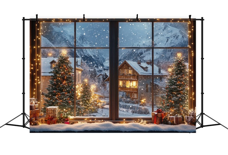 Winter Hintergrund Weihnachtsdorf Lichter durch Fenster Hintergrund BRP11-500