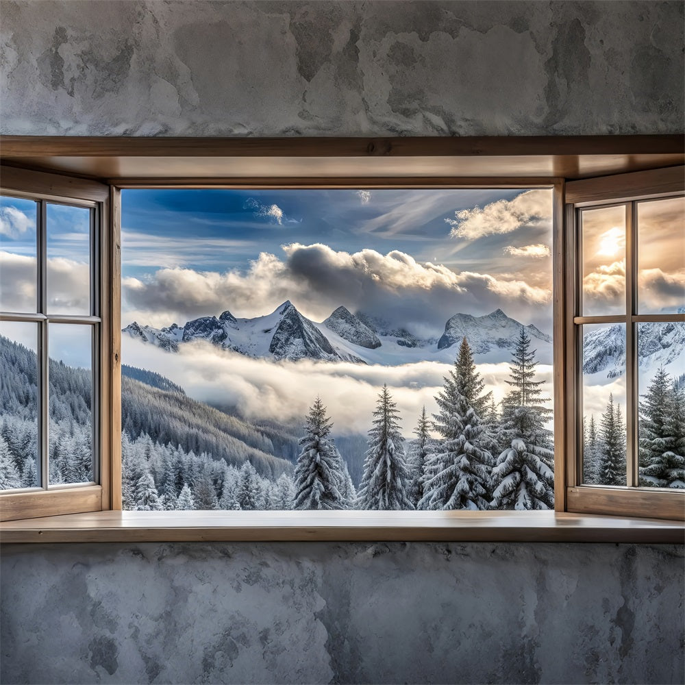 Winter Hintergrund Fotografie Berg Majestät Fenster Szene Hintergrund BRP11-503