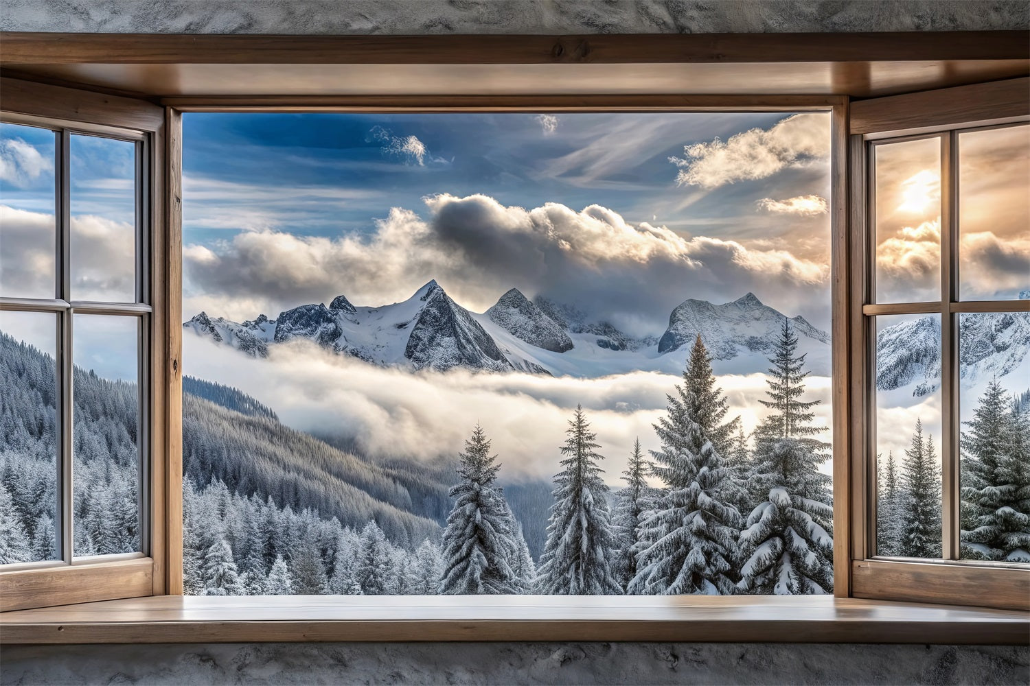 Winter Hintergrund Fotografie Berg Majestät Fenster Szene Hintergrund BRP11-503