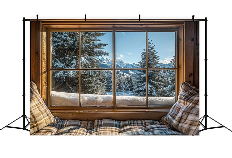 Winter-Fotohintergrund Fensteransicht Berg Gelassenheit Hintergrund BRP11-504