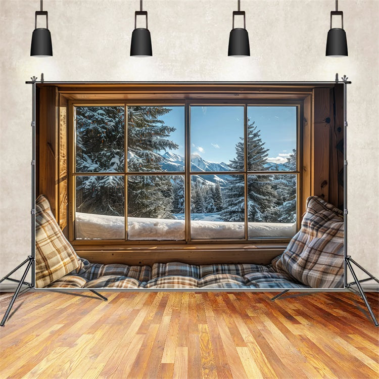 Winter-Fotohintergrund Fensteransicht Berg Gelassenheit Hintergrund BRP11-504