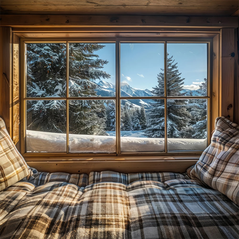 Winter-Fotohintergrund Fensteransicht Berg Gelassenheit Hintergrund BRP11-504