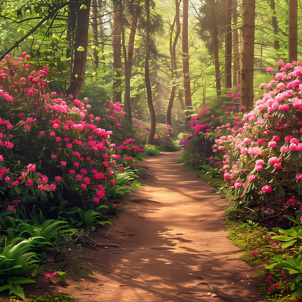 Frühlings-Hintergrundbilder Ideen Rosa Rhododendron Waldweg Hintergrund BRP11-516