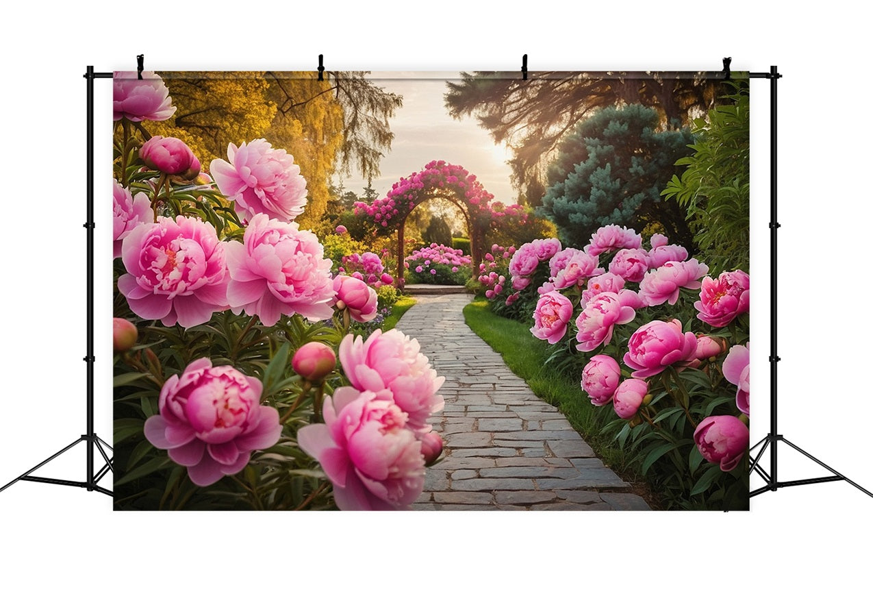 Frühling Fotohintergrund Rosa Pfingstrose Bogen Pfad Hintergrund BRP11-517