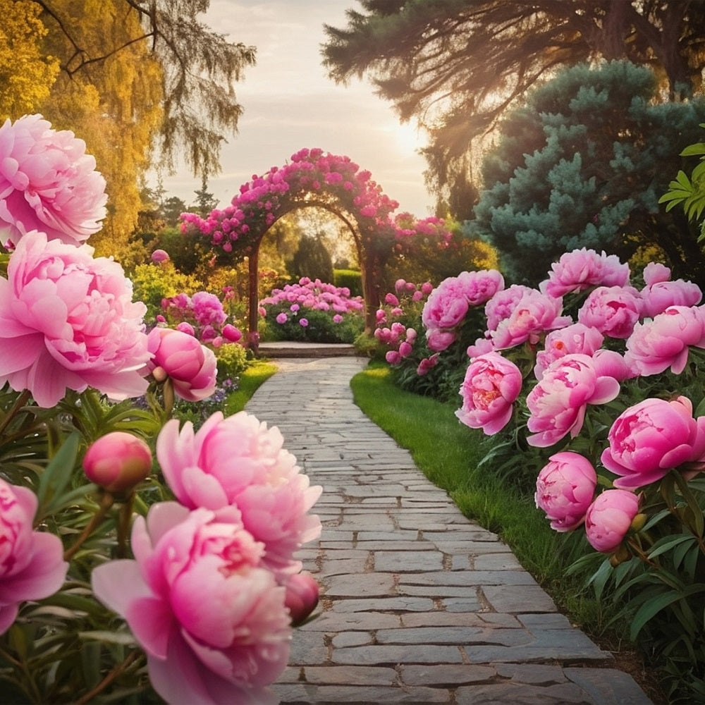 Frühling Fotohintergrund Rosa Pfingstrose Bogen Pfad Hintergrund BRP11-517