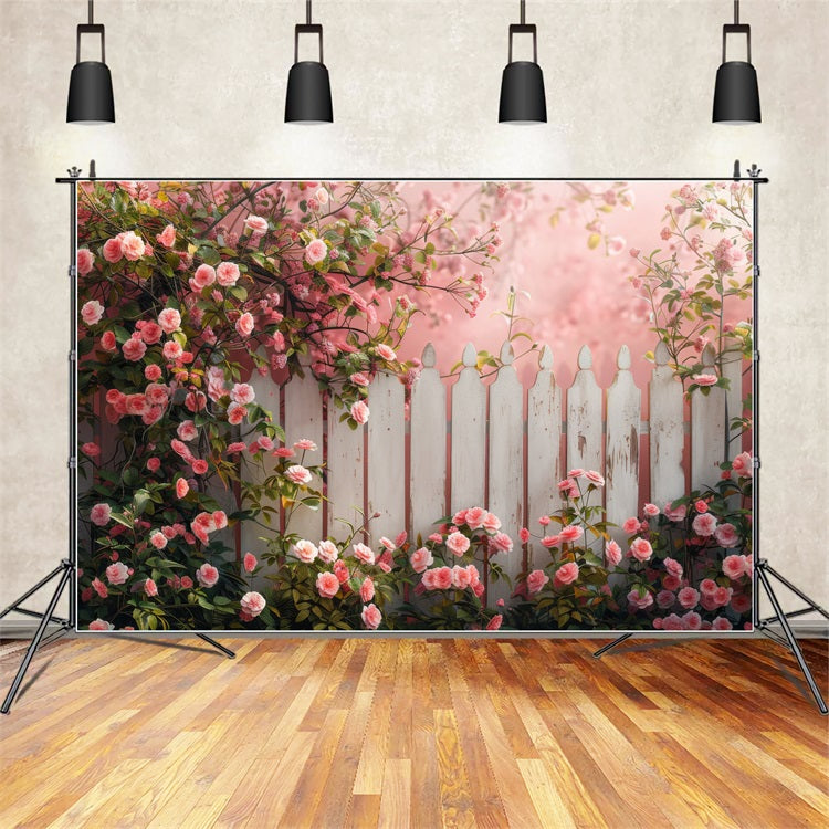 Frühling Backdrop Ideen Floral Zaun Rosa Blüten Backdrop BRP11-527