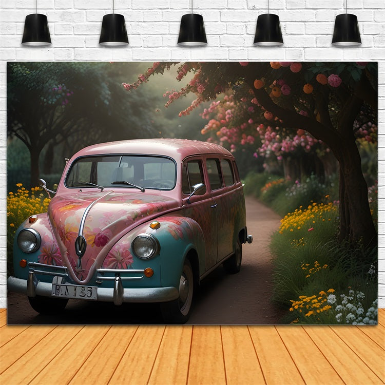 Frühling Backdrops Retro Floral Auto Fotografie Hintergrund BRP11-535