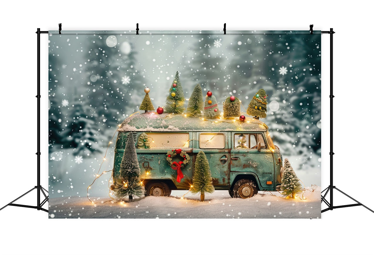 Winterszene Hintergrund Weihnachtslichter Vintage Van Hintergrund BRP11-54