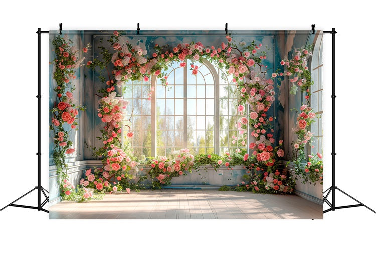 Backdrops Frühling Blumen-umrankte Fenster Romantische Kulisse BRP11-546