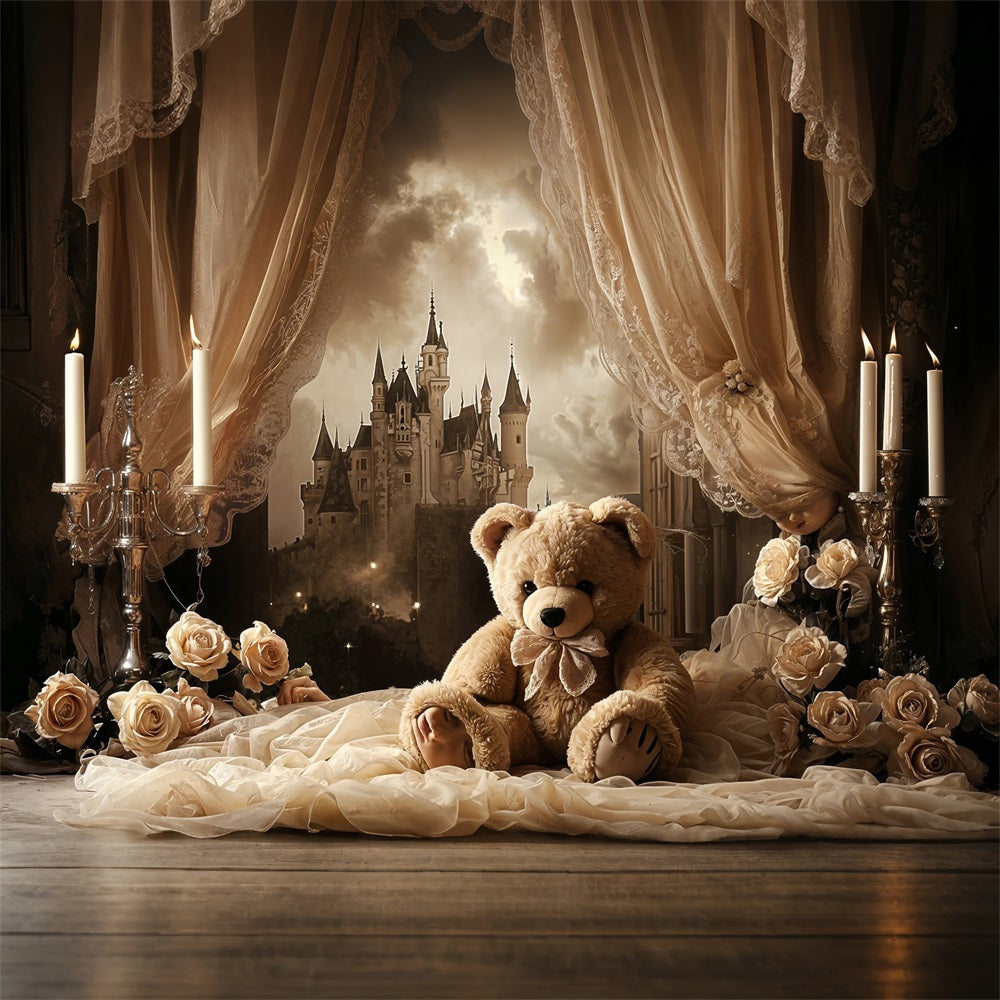 Vintage Fotokulisse Ideen Schloss Teddy Vorhang Hintergrund BRP11-583