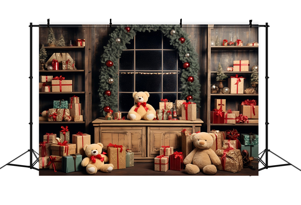 Weihnachtskulisse Santa's Workshop Teddybären Hintergrund BRP11-79