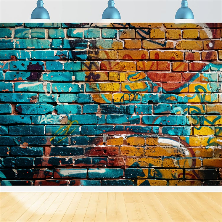 Graffiti Backdrop Bunte Backsteinmauer Fotografie Hintergrund BRP12-136