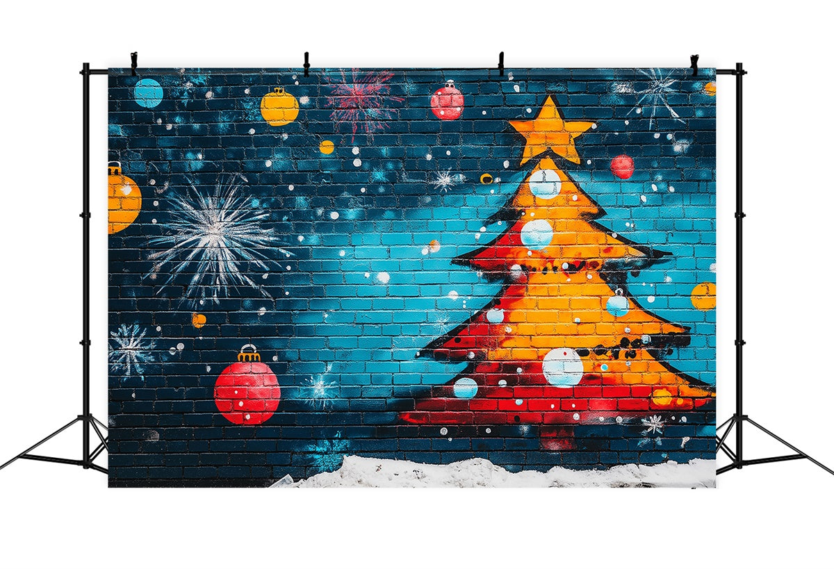 Graffiti Fotokulissen Weihnachtsbaum Blauer Backstein Hintergrund BRP12-150