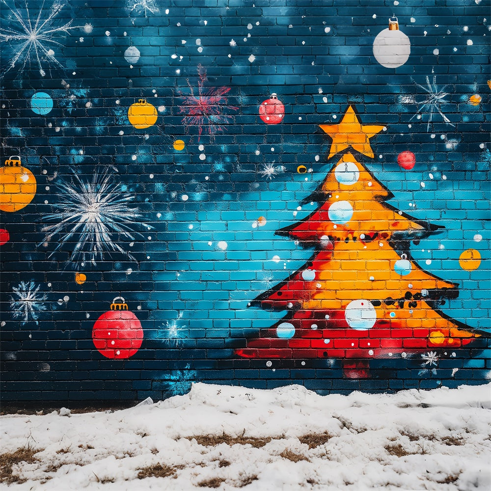 Graffiti Fotokulissen Weihnachtsbaum Blauer Backstein Hintergrund BRP12-150