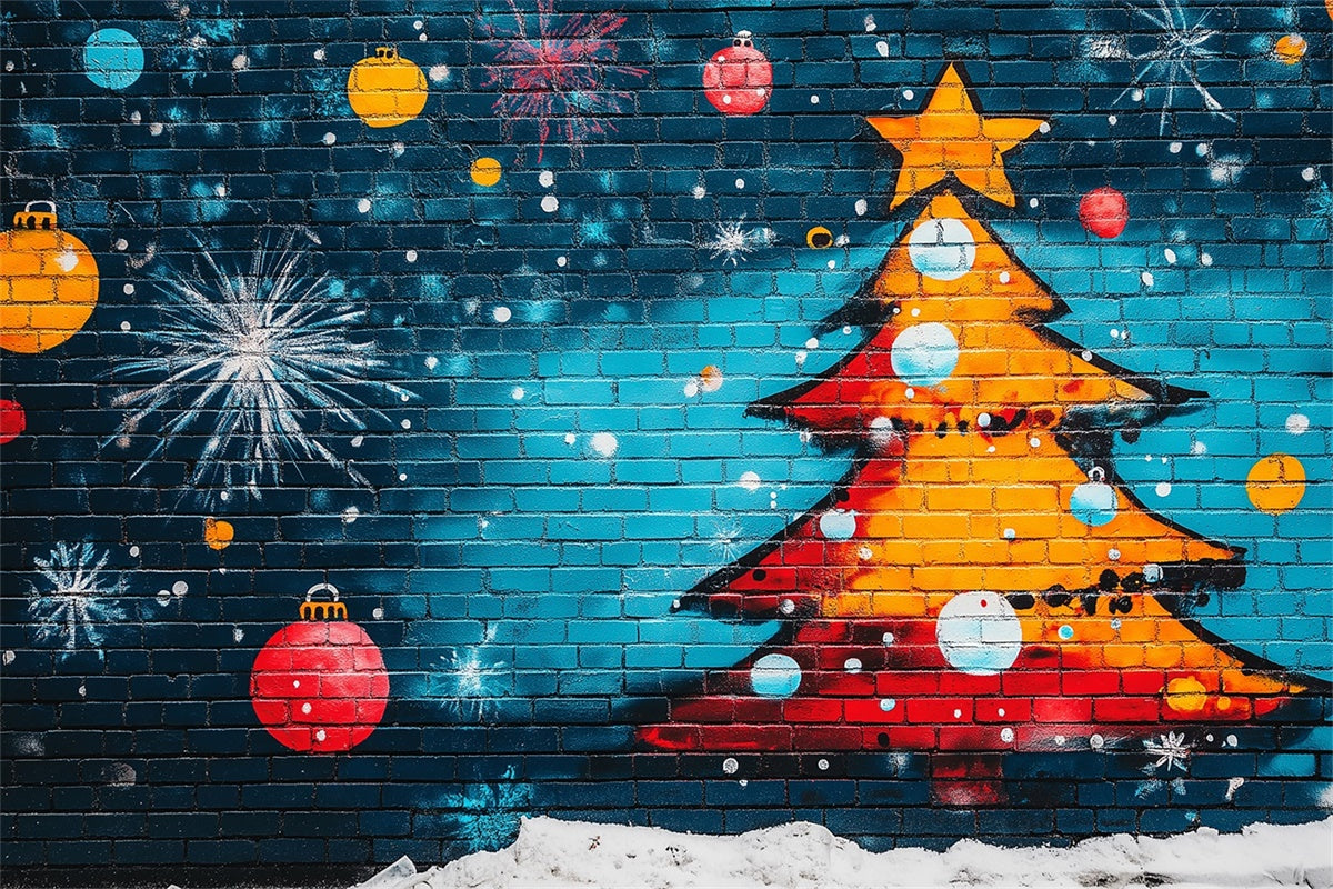 Graffiti Fotokulissen Weihnachtsbaum Blauer Backstein Hintergrund BRP12-150