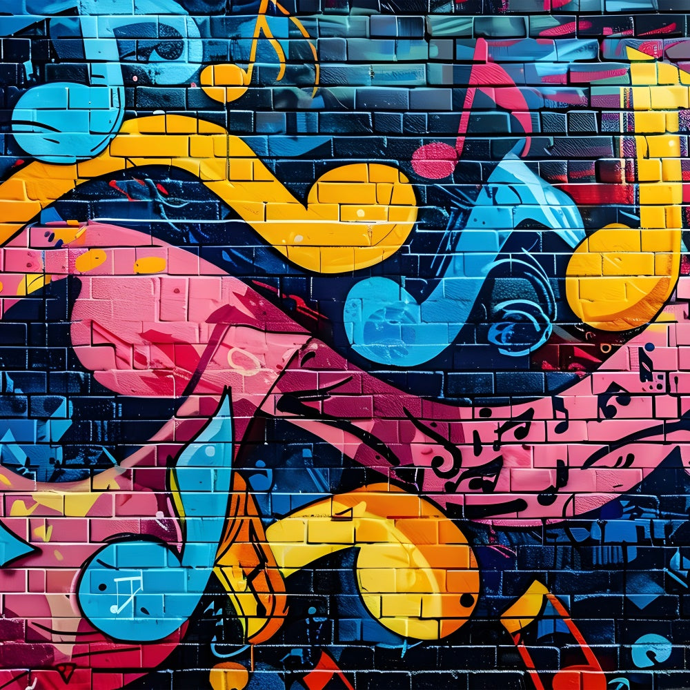 Graffiti Wall Backdrop Musik Note Farbe Backstein Hintergrund BRP12-156