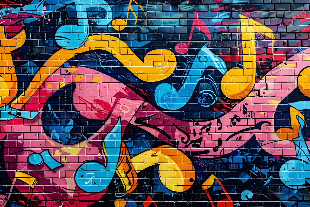 Graffiti Wall Backdrop Musik Note Farbe Backstein Hintergrund BRP12-156