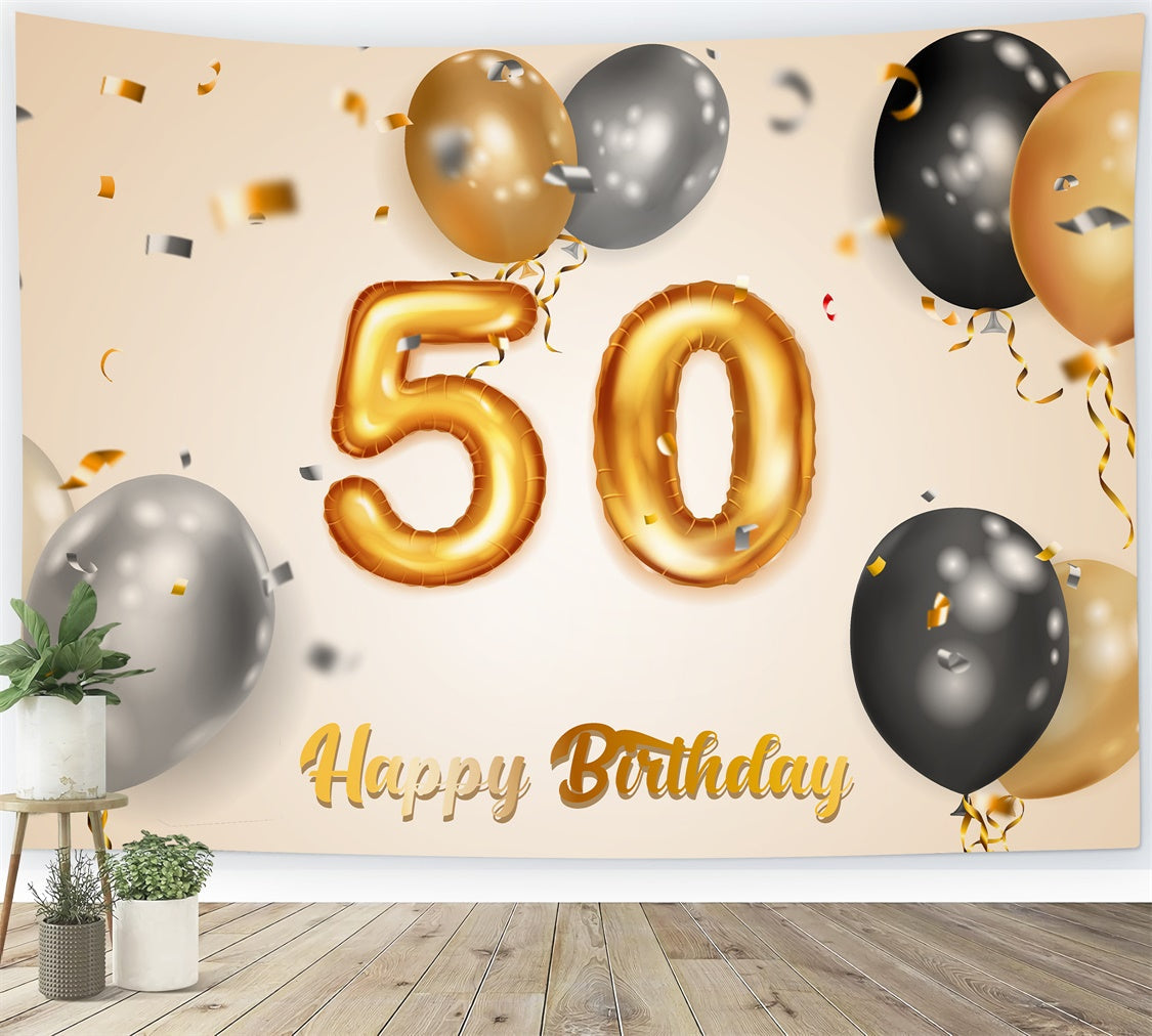 50. Geburtstag Backdrops Goldene Luftballons Elegant Backdrop BRP12-267