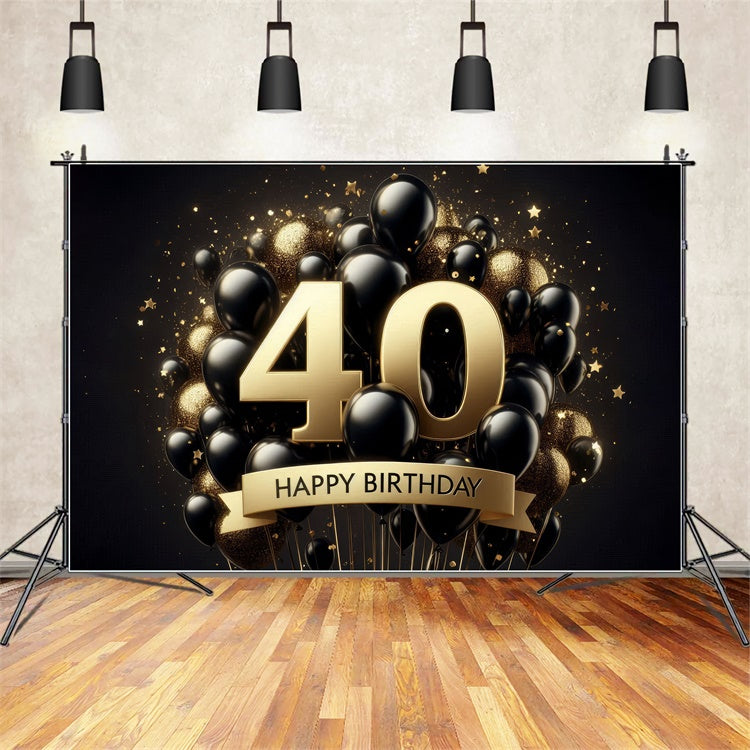 40. Geburtstag Backdrop Eleganter Sternenhimmel Schwarz Gold Backdrop BRP12-272