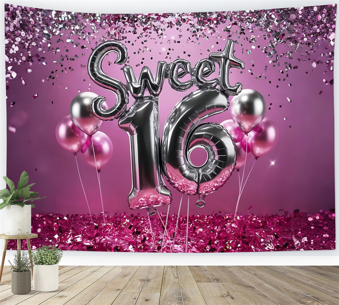 Geburtstag Backdrops Sweet 16 Celebration Rosa Ballon Backdrop BRP12-275