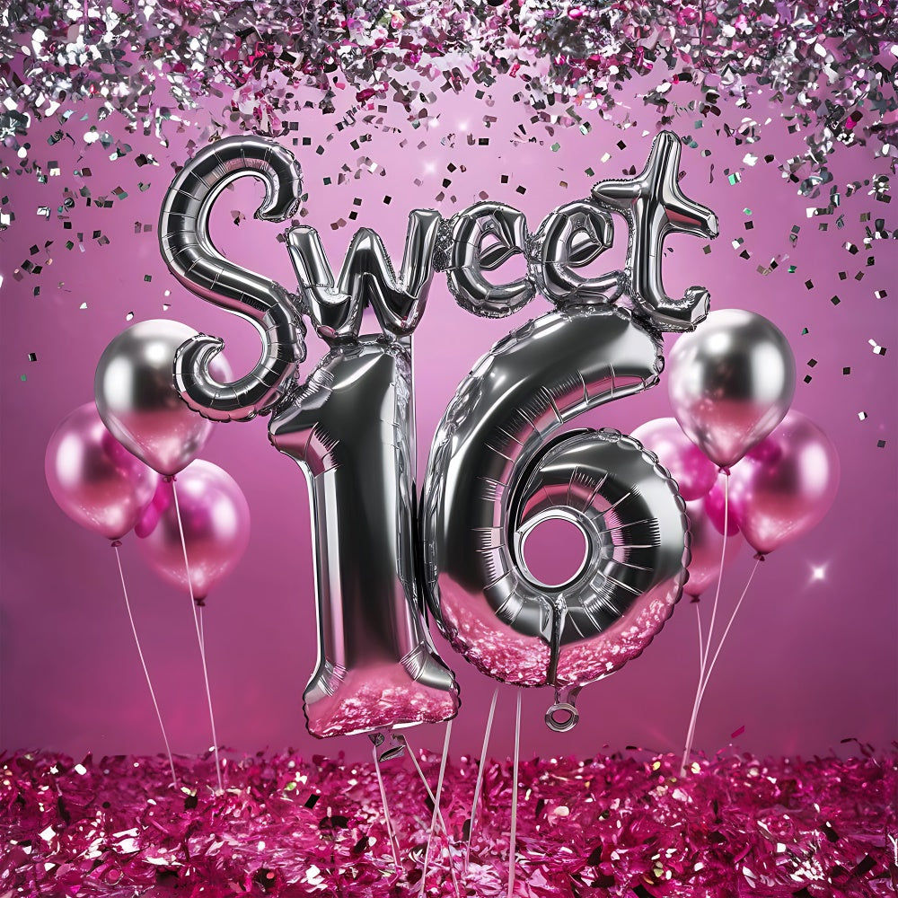 Geburtstag Backdrops Sweet 16 Celebration Rosa Ballon Backdrop BRP12-275