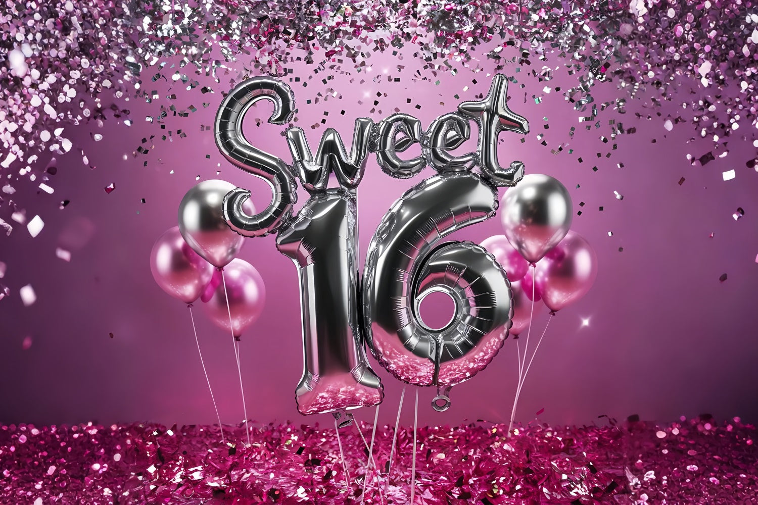 Geburtstag Backdrops Sweet 16 Celebration Rosa Ballon Backdrop BRP12-275