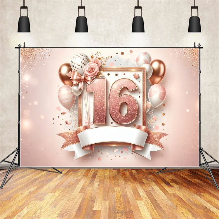 Backdrop Geburtstag Rose Gold Sweet 16 Celebration Backdrop BRP12-276