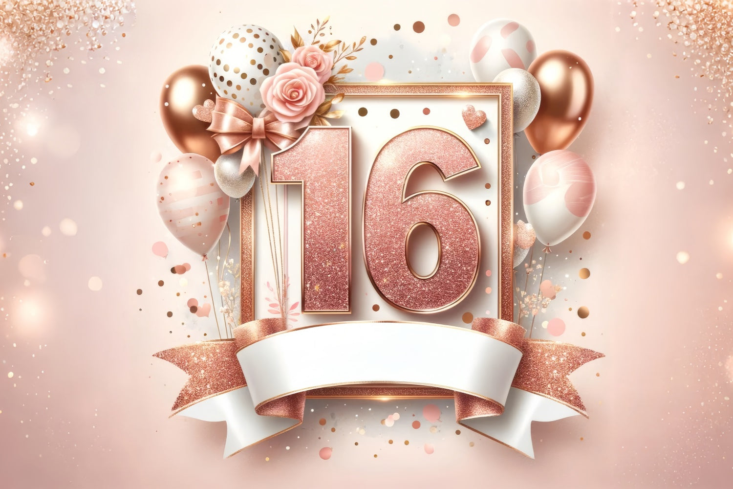 Backdrop Geburtstag Rose Gold Sweet 16 Celebration Backdrop BRP12-276