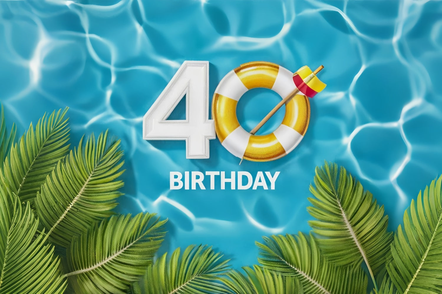 Custom Birthday Backdrops Classic Tropical Pool 40. Backdrop BRP12-280