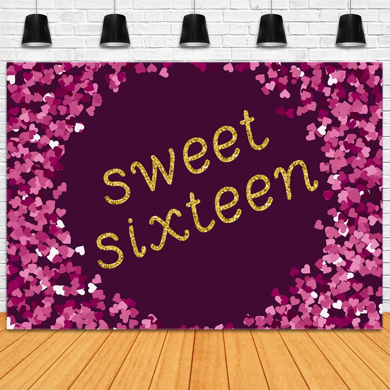 Geburtstag Fotohintergrund Lila Glitzer Sweet Sixteen Backdrop BRP12-286