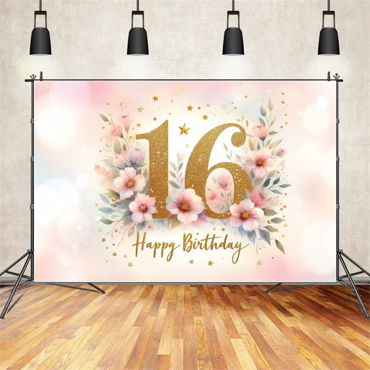 Geburtstag Backdrops Rosa Gold Floral Sweet 16 Party Backdrop BRP12-288