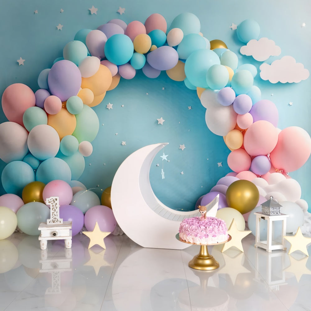 Custom Made Geburtstag Backdrops Pastell Luftballons Mond Backdrop BRP12-300