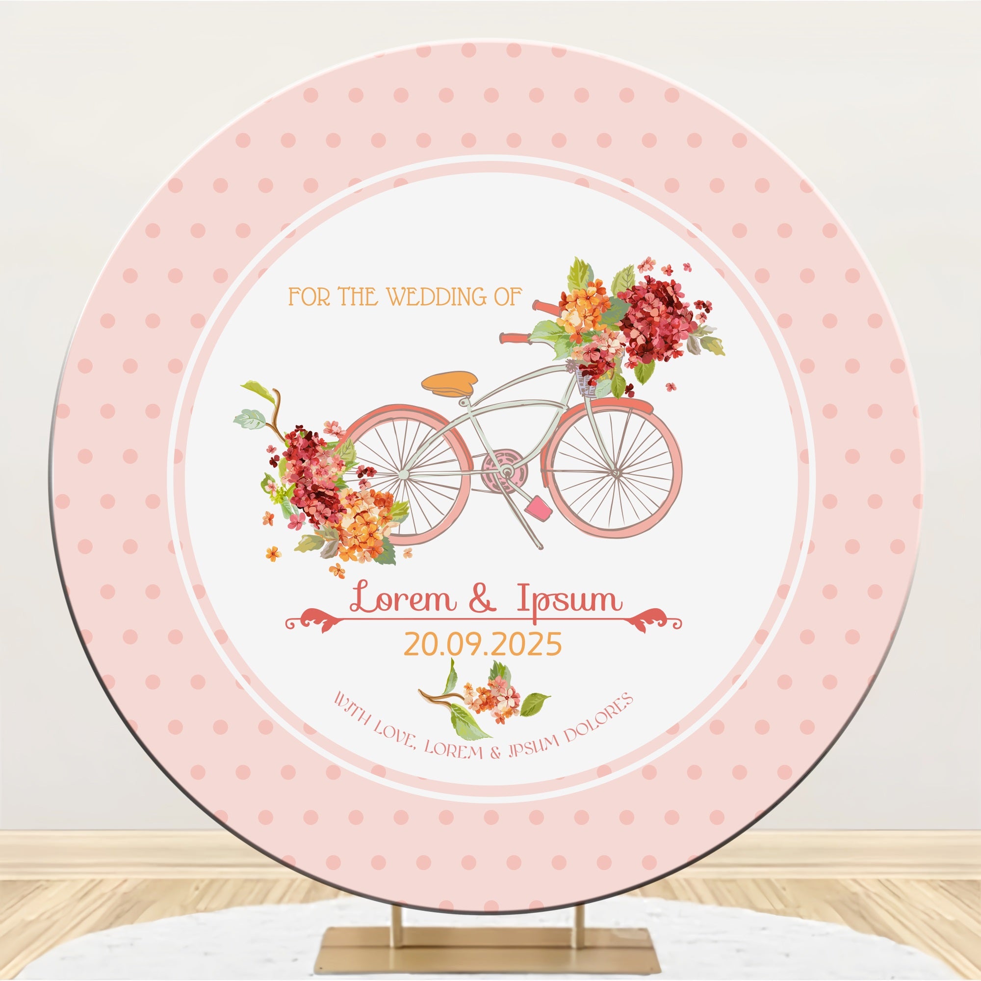 Personalisierte Backdrop Hochzeit Rosa Blüte Fahrrad Hintergrund BRP12-334